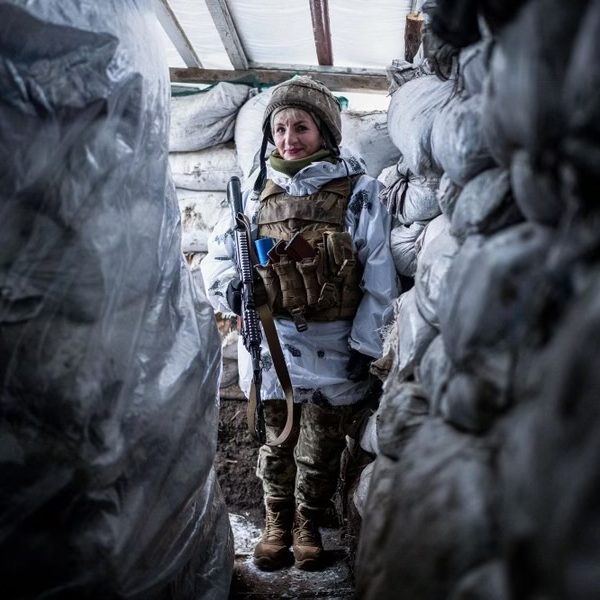 ZALOTE, UKRAINE - JANUARY 27: A Ukrainian soldier of the 24th Brigade is seen outside of Zolote, Ukraine on January 27, 2022. (Photo by Wolfgang Schwan/Anadolu Agency via Getty Images)